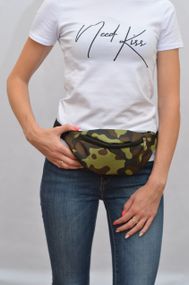 Сумка поясна бананка 4Profi Міні з принтом Камуфляж зелений з двома відділеннями 20029