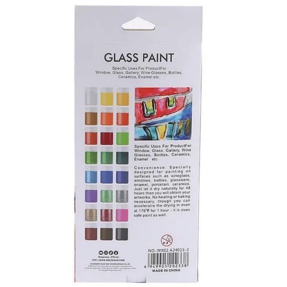 Набор красок для стекла GAS2415, 15 мл, 24 цвета, 3 кисточки | Зображення 2