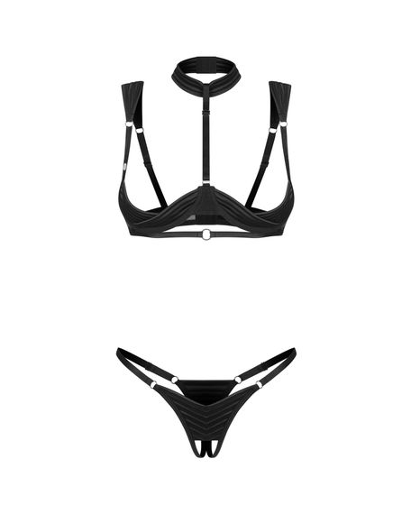 Комплект Obsessive Roccele 2-pcs crotchless set S/M, Черный, L/XL | Зображення 1