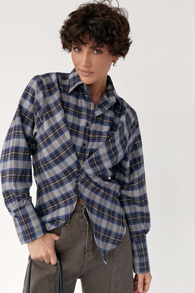 Сорочка в клітинку з акцентом на талію - сірий цвет, L (є розміри) | Зображення 4