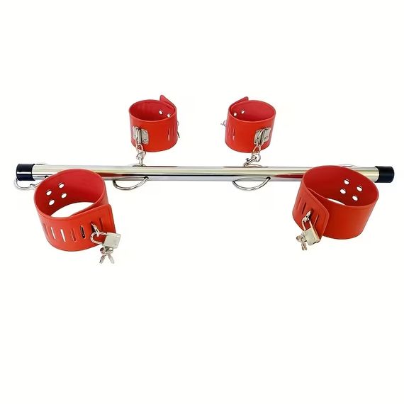 Металевий БДСМ-фіксатор для рук та ніг з наручниками Steel Control Red | Зображення 1