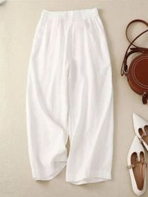 Женские летние льняные брюки свободные FZ1114 цвет белый (молочный) размер 42/44