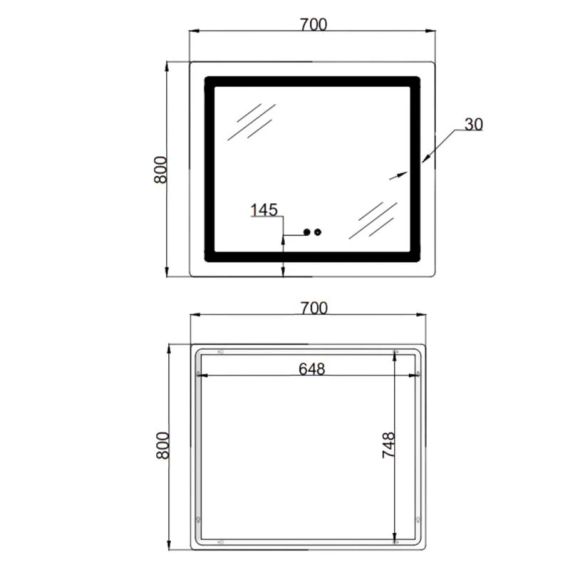 Дзеркало Lidz Kubis (KU2) 700х800 з LED-підсвіткою Touch, з антизапотіванням, з димером, рег. яскравості LD78LF904708048447 | Зображення 1