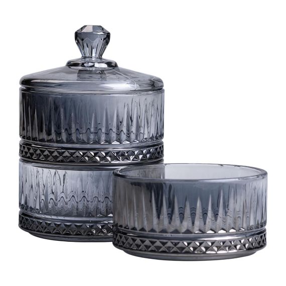 Цукерниця трирівнева скляна з кришкою Ø 10 см Сіра HP-YH-76 | Зображення 2