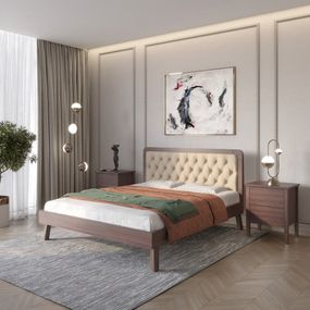Полуторне дерев'яне ліжко Mebigrand Токіо Горіх темний/Аляска 23 (Бежевий) 120х200 см (MBG-4809)