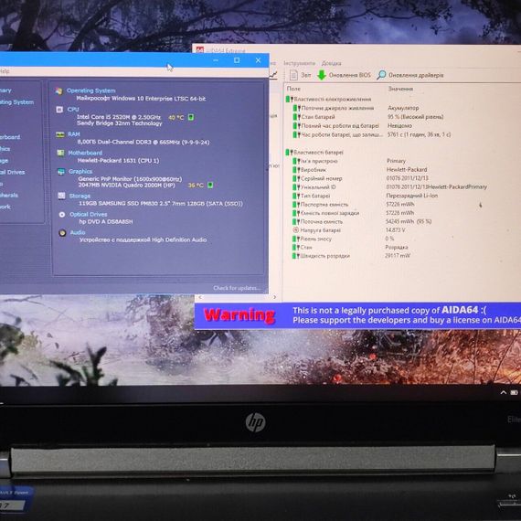Ноутбук Б-клас HP EliteBook 8560w / 15.6" (1600x900) TN / Intel Core i5-2520M (2 (4) ядра по 2.5 - 3.2 GHz) / 8 GB DDR3 / 128 GB SSD / nVidia Quadro 2000M, 2 GB GDDR3, 128-bit / WebCam / DVD-ROM б/в | Зображення 8