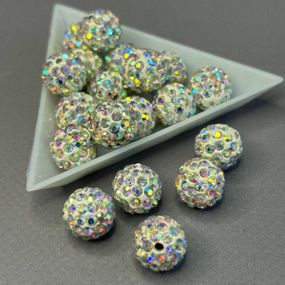 Намистини шамбала зі стразами 12 мм, - білий хамелеон