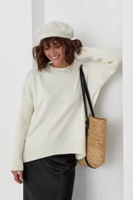 Женский вязаный джемпер oversize молочный цвет L
