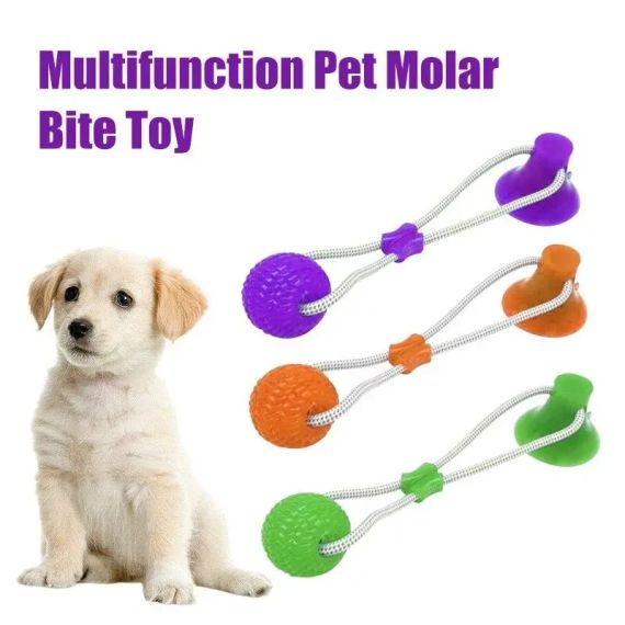 Интерактивная игрушка для собак и кошек канат на присоске с мячом Pet molar toys Интерактивная игрушка для | Зображення 1