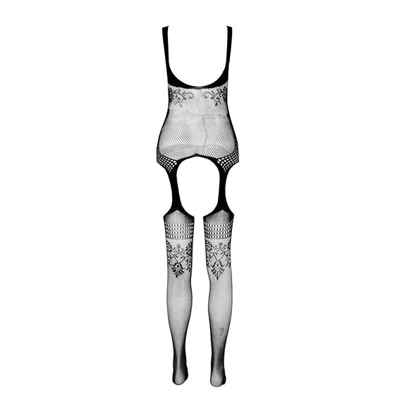 Бодістокінг Passion ECO BS008 black, з доступом, флористичний декор, імітація підв’язок | Зображення 3