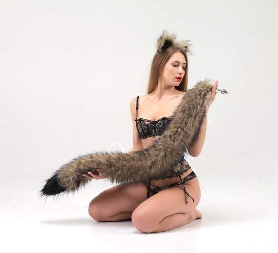 Анальний хвіст без пробки, Коричневий з чорним кінчиком, OKOVA 100 см. Sex Aura