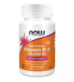 NOW Vitamin D-3 / Витамин D-3 10000 MО в мягких капсулах №240