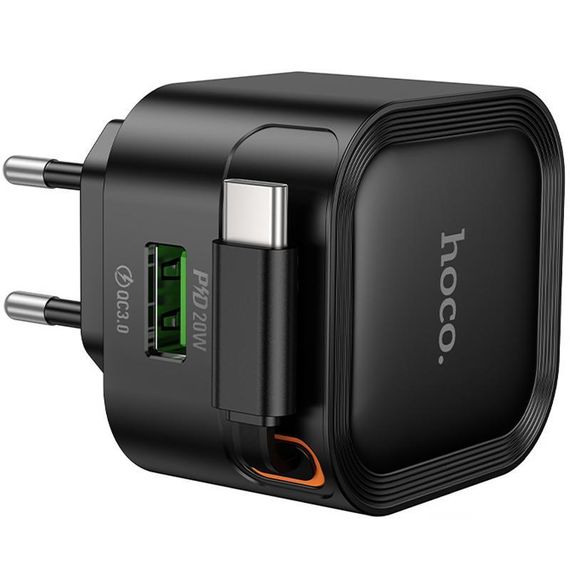 МЗП Hoco C154A Changer With Retractable Cable Type-C PD20W+QC3.0 (1USB-C) Black | Зображення 3
