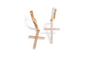 Серьги из красного золота с фианитами в виде креста S-0274
