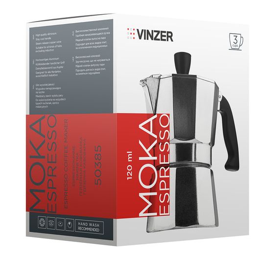Кавоварка гейзерна алюмінієва Vinzer Moka Espresso 50385, на 3 чашки, для дому та офісу | Зображення 2