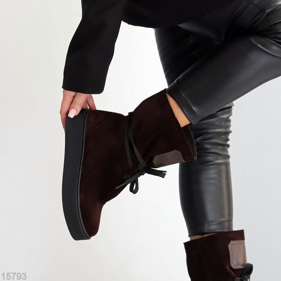 Дизайнерські зимові Шоколадні високі черевики натуральна замша | Зображення 8