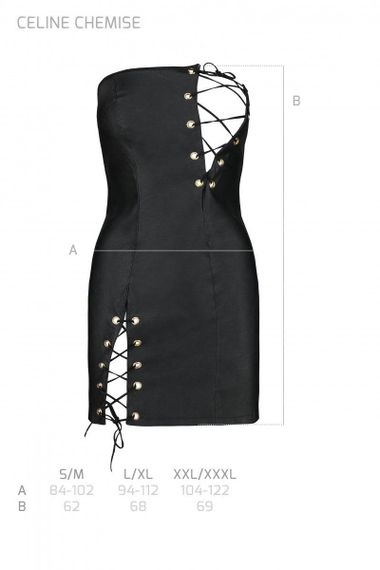 Мінісукня з екошкіри Passion CELINE CHEMISE S/M, black, шнурівка, трусики в комплекті Sex Aura | Зображення 4