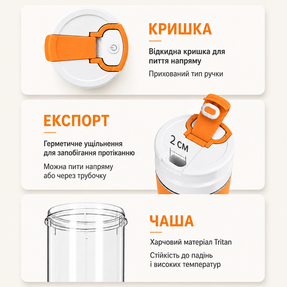 Портативный блендер P2060R на 600 мл, Tritan BPA-free, аккумуляторный с 4 лезвиями, USB Type-C, белый | Зображення 7