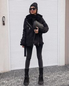Дубленка Авиатор, Эко- замш, 70 см XS, Черный