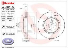 Диск гальмівний HONDA CR-V III передн., вент. (вир-во BREMBO) BREMBO 09A86610 на HONDA CR-V Mk III (RE)