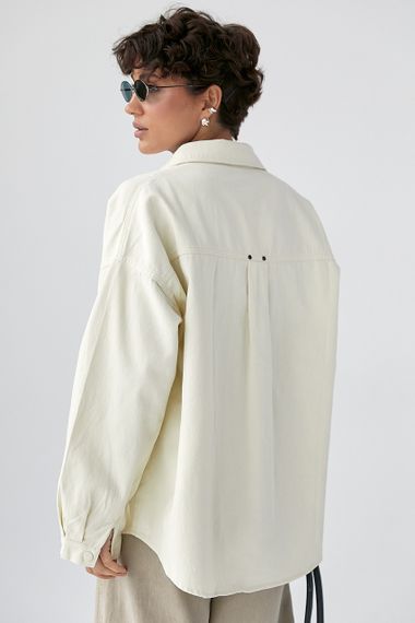 Вільна котонова сорочка на кнопках - кремовий цвет, ONE SIZE (є розміри) | Зображення 1