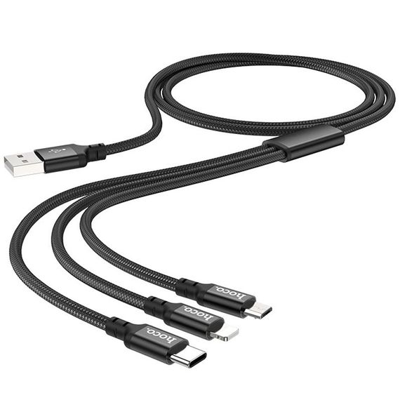 Дата кабель Hoco X14 Times Speed 3in1 (Lightning+Micro USB+Type-C) (1m) Чорний | Зображення 2