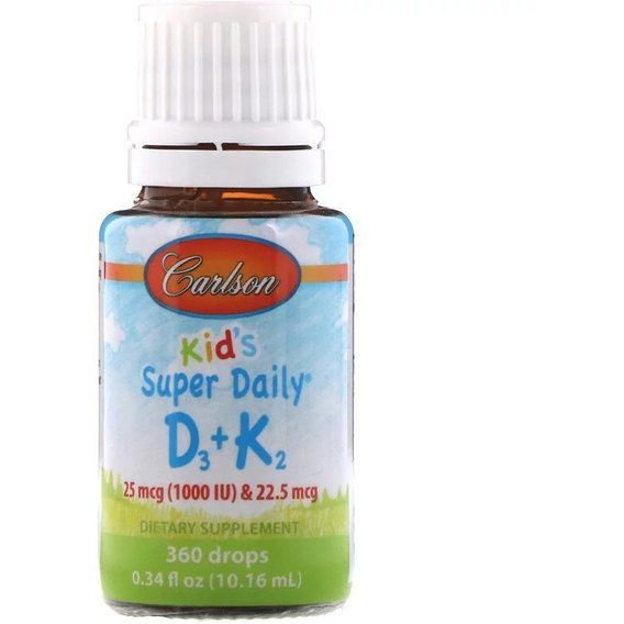 Комплекс Вітамін D3+K2 Carlson Labs Kid's Super Daily D3+K2 25 mcg (1,000 IU) & 22.5 mcg 0.34 fl oz 10,16 ml