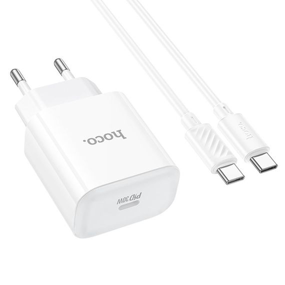 МЗП Hoco C76A Pro Majestic PD30W (1USB-C) + кабель Type-C to Type-C White | Зображення 1