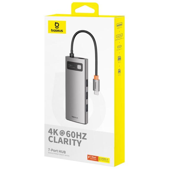 Перехідник HUB Baseus Metal Gleam Series 7-Port Clarity (Type-C to HDMI+USB3.0*3+PD+SD/TF) (B000307) Station Gray | Зображення 4