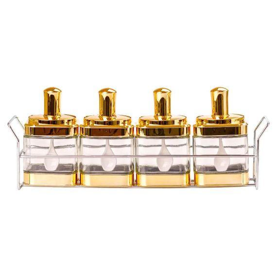 Банки для сипучих продуктів набір з 4 шт скляні на металевій підставці, золото