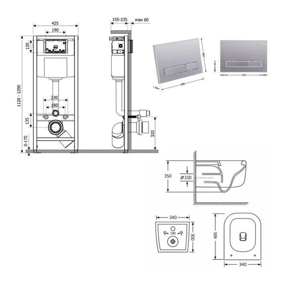 Готовое решение Qtap для ванной комнаты: подвесной унитаз Gemini Ultra Quiet 485×340×350 + комплект инсталляции Nest 4 в 1 | Зображення 1