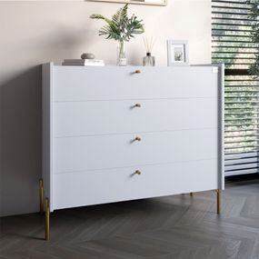 Комод із 4 шухлядами LION Wood із золотими ніжками 100х90х45 см Німфея Альба (білий) (LION-042969)