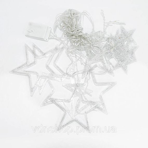 Гирлянда штора 3х0,7 м Звезды на 108 LED лампочек светодиодная 6 больших и 6 маленьких звезд 9 В 8 режимов 1733055W | Зображення 1