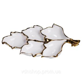 Менажниця порцелянова на 5 секцій для закусок 37.5×22.5×5 (см) тарілка менажниця Білий із золотом ZBSY-15.5