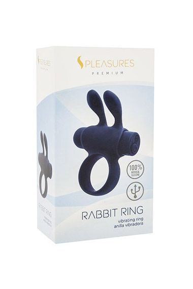 Ерекційне віброкільце S Pleasures Premium Rabbit Ring, чорне, зі знімною віброкулею та вушками | Зображення 1