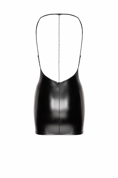 Мини-платье под кожу Noir Handmade F307 Mirage wetlook mini dress with jewelry rhinestone chain Черное 2XL | Зображення 5