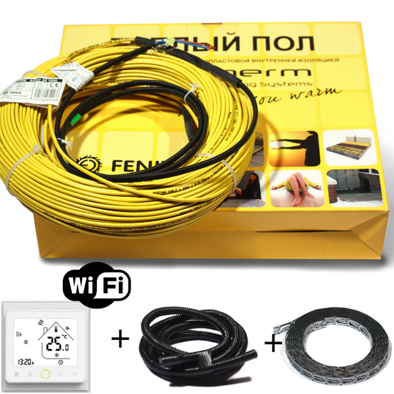 Тепла підлога комплект Wi-Fi терморегулятор + нагрівальний кабель in-therm ADSV20 для монтажу в стяжку від 3,6 м2 до 5,8 м2 (720 | Зображення 1
