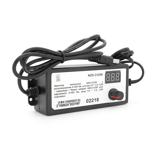 Адаптер живлення NZX-31250 з регулюванням 3-12V 5A, штекер 5,5 * 2,5, LED - індикація