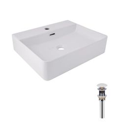 Комплект Qtap Nando LT: Раковина підвісна прямокутна 500х420х130 мм White + Донний клапан PU02O