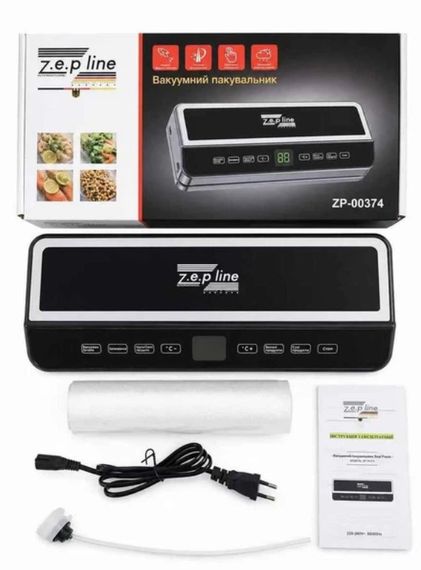 Вакуумный упаковщик Zepline ZP-00374 с пакетами вакууматор с сенсорной панелью управления дисплей LED-подсветка 200 Вт Черный | Зображення 6