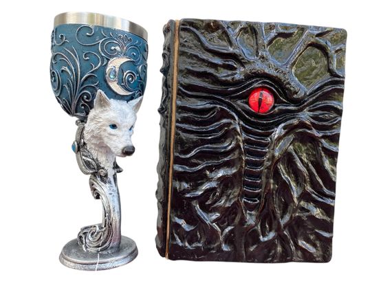 Подарунковий набір Келих 3D Вовк і Блокнот 3D «Книга, що дивиться у відповідь»