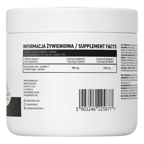 Спіруліна для спорту OstroVit Spiruline 1000 Tabs | Зображення 1