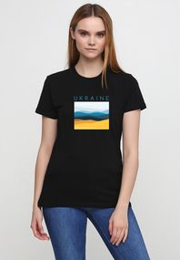 Футболка жіноча чорна з принтом "Кольори України", XL