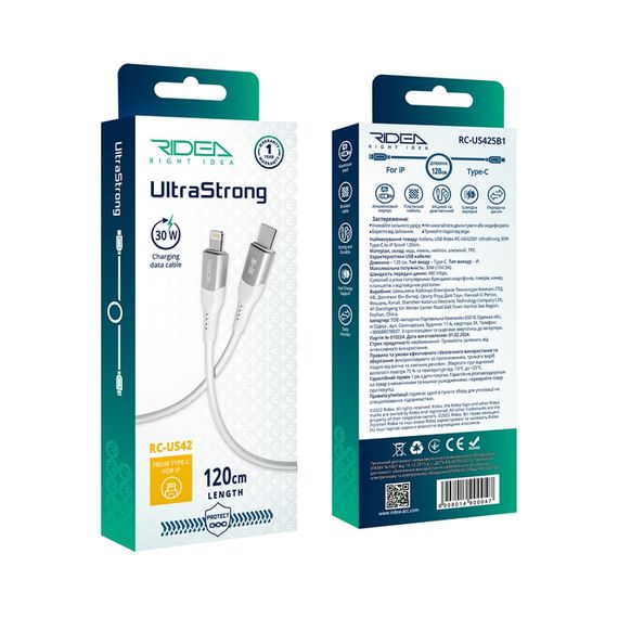 USB Ridea RC-US42 UltraStrong Type-C to Lightning 30W 1.2m | Зображення 1