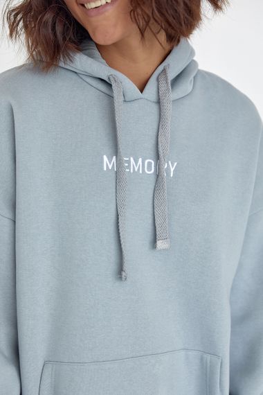 Теплое женское худи oversize с вышивкой Memory серый цвет L | Зображення 3