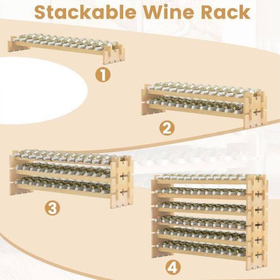 Стелаж винний Costway Modular Wine дерев'яний на 72 пляшки | Зображення 9