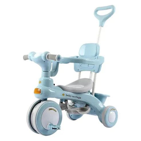 Дитячий триколісний велосипед Baby Carriage 588 блакитний з батьківською ручкою • Велосипед-коляска Baby Carriage 588 для малюків з кошиком