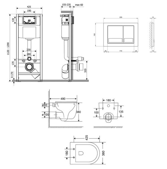 Набір Qtap Nest 4 в 1 підвісний унітаз Taurus Ultra Quiet 490x360x380 + комплект інсталяції QT2433084EUQMB46182 | Зображення 1