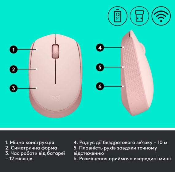 Миша комп'ютерна Logitech M171 Wireless Mouse, Rose (910-006865) | Зображення 6