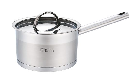 Кухонний ковш Bollire BR-2301, 1.8 л, 16 см, з нержавіючої сталі з кришкою, для всіх типів плит